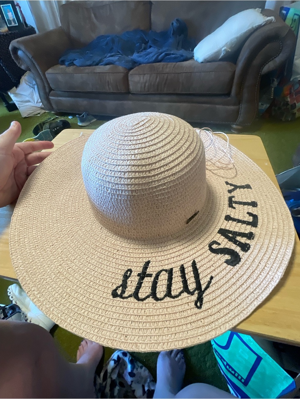 Lucky 7 Sun Hat Women Pink  Wide Brim Straw Boho Floppy Beach Pink Stay Salty OS